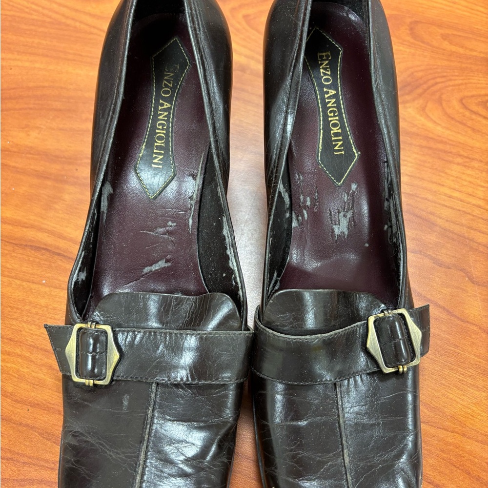 Enzo Angiolini Dark Brown Leather Buckle Shoes
